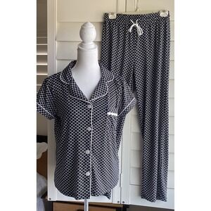Tart‎ Intimates Pajama Set Short Sleeve Top Long Pants Comfy Women S Black White